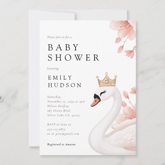 Swan Little Princess Baby shower Kaart (Voorkant)