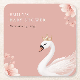 Swan Little Princess Baby shower Vierkante Kartonnen Onderzetter