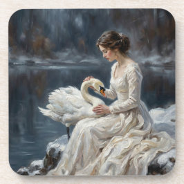 Swan Maiden Winter Lake Romance Fantasy Art Bier Onderzetter
