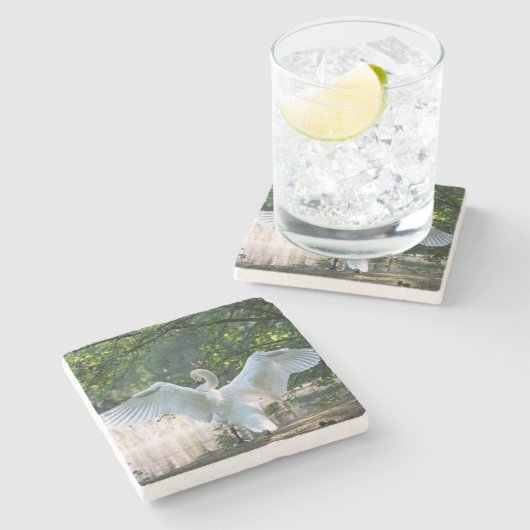 Swan met Wings Spread Stenen Onderzetter (Zijkant)