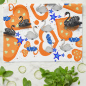 Swan Orange Hearts Serviette de cuisine (Plié)