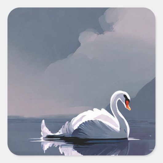 Swan Painting Vierkante Sticker (Voorkant)