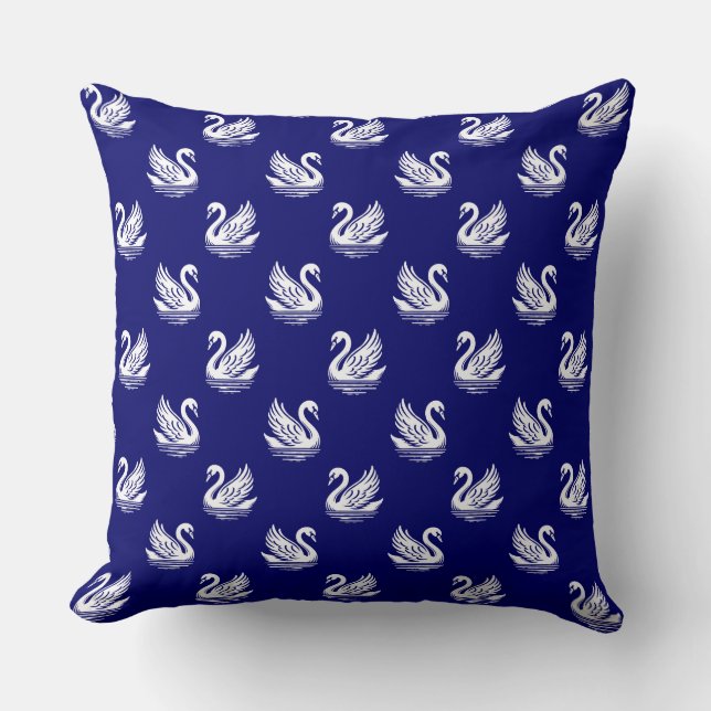 Swan Pattern 02 - Wit op Deep Navy Blue Kussen (Voorkant)