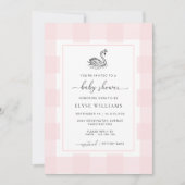 Swan Pink Gingham-Baby shower Kaart (Voorkant)