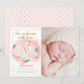 Swan Pond Gold Baby Girl Faire-part de naissance r (Devant / Derrière)