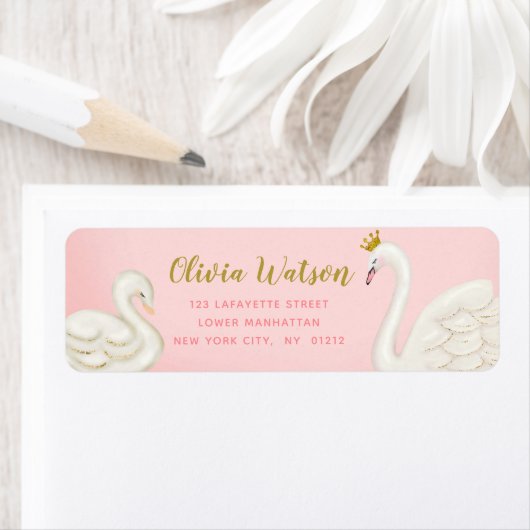 Swan Pond Goud Roze Baby shower Gepersonaliseerd Etiket (Insitu)