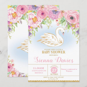 Swan Princess Baby shower Uitnodiging Bloemenmeisj