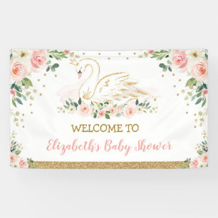 Swan Princess Blush Pink Floral Baby Girl Backdrop Spandoek
