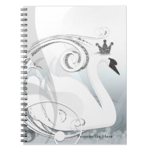 Swan Princess Silver & White Elegant Custom Notitieboek