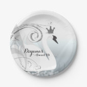 Swan Princess Silver & White Elegant Custom Party Papieren Bordje (Voorkant)