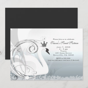 Swan Princess Silver & White elegante uitnodiginge Kaart
