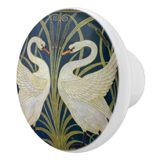 Swan, Rush en Iris door Walter Crane Keramische Knop (Rechts)