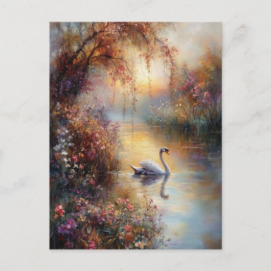Swan Rustiek impressionistisch schilderij Briefkaart (Voorkant)