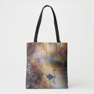 Swan Rustiek impressionistisch schilderij Draagtas