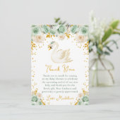 Swan Sage Groene en Gouden Rozen Baby shower Bedankkaart (Staand voorkant)