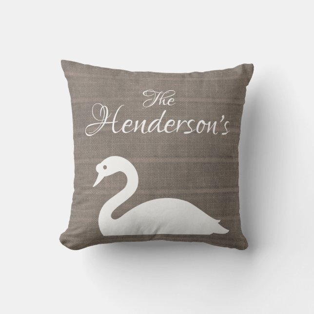 Swan Silhouette Faux Burlap | Monogram Kussen (Voorkant)