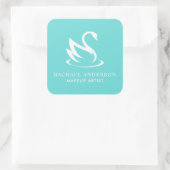 Swan Silhouette over Robin Egg Blue Vierkante Sticker (Tas)