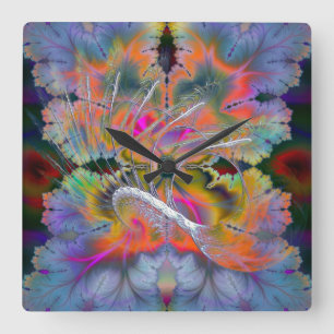 Swan Song Psychedelic Fractal Vierkante Klok