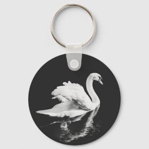 Swan Swimming Black en White Sleutelhanger
