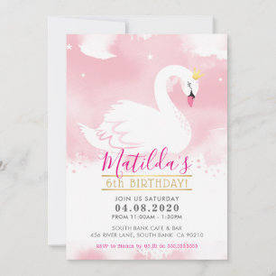 SWAN VERJAARDAGSFEEST UITNODIGEN tiara goud roze Kaart