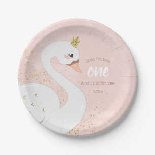 Swan Verjaardagsfeestje Papier Bord   roze en goud