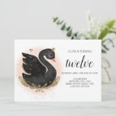 Swan verjaardagsfeestje uitnodiging | Zwart en Gou (Staand voorkant)