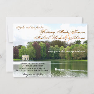 Swan Wedding Invitation with Green Trees & Lake Kaart