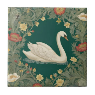Swan William Morris stijl Rechts tegenover Blauwgr Tegeltje