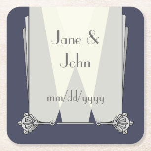 Swanky Art Deco in Blauw Papier Onderzetter