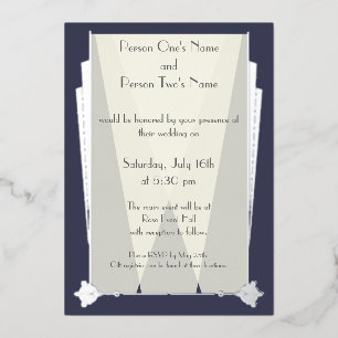 Swanky Art Deco in Blauwe Folie Uitnodiging