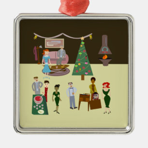 Swanky Cartoon Holiday Party Art Metalen Ornament