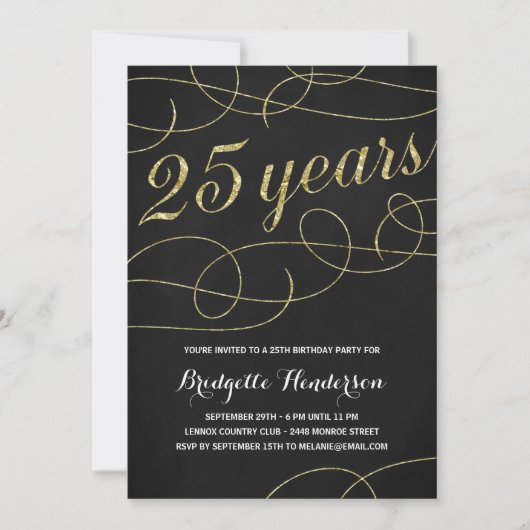 Swanky Faux Gold Foil 25th Birthday Kaart (Voorkant)