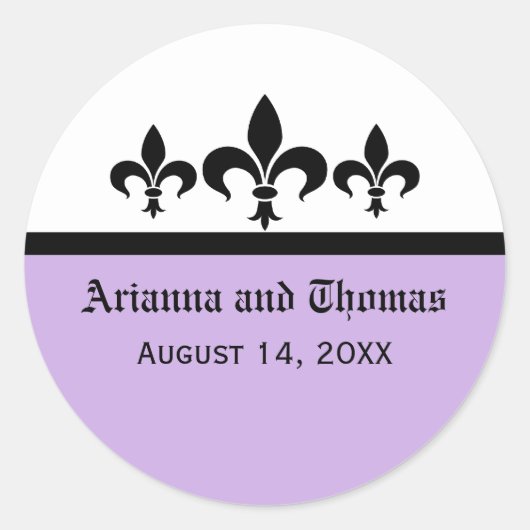 Swanky Fleur De Lis-Stickers, Lila Ronde Sticker (Voorkant)