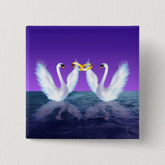 Swan's bruiloft vierkante button 5,1 cm (Voorkant)