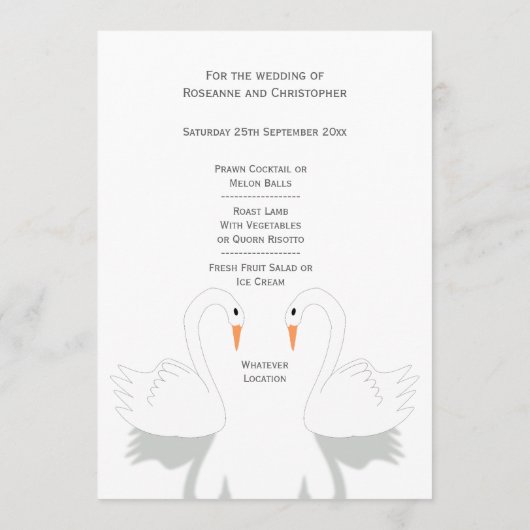 Swans Design Wedding Menu (Achterkant)