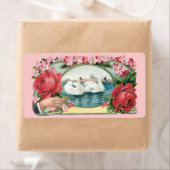 Swans et Rose Vintage Art Grand Étiquette (En situation)