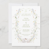 Swans Floral Frame Monogram Wedding Save The Date (Voorkant)
