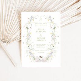 Swans Floral Frame Monogram Wedding  Save The Date
