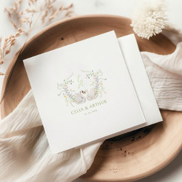 Swans Floral Monogram Crest Wedding  Servet