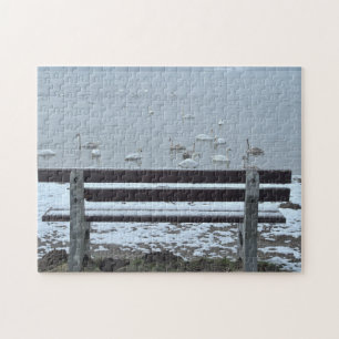Swans, lac et un banc - puzzle