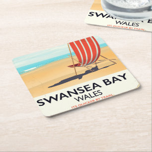 Swansea Bay Wales Zeeposter Vierkante Kartonnen Onderzetter