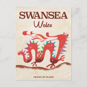 Swansea Wales Draak poster Briefkaart