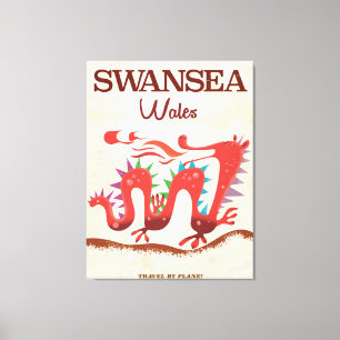 Swansea Wales Dragon poster Canvas Afdruk