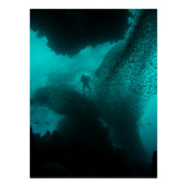 Swarm of the Deep – Diver & Fish School Ocean Perfect Poster