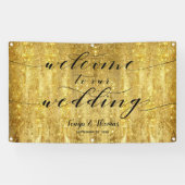 Swash Calligraphy Sparkling Gold Welcome Wedding Spandoek (Horizontaal)
