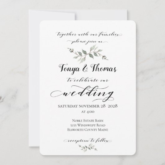 Swash Font Calligraphy Wedding Black White Kaart (Voorkant)