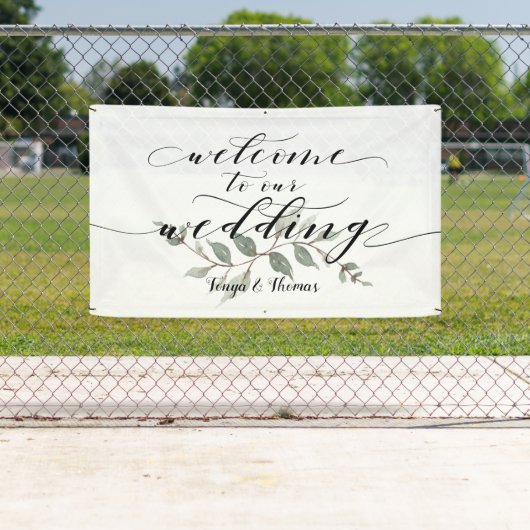 Swash Font Kalligrafie Welkom op onze bruiloft Spandoek (Insitu)