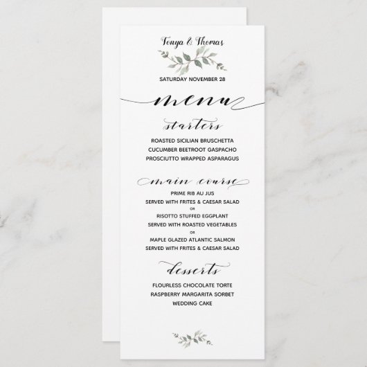 Swash Font Kalligrafie Zwart Wit Bruiloft Classic Menu (Voorkant / Achterkant)