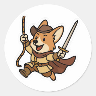 Swashbuckler Corgi – Sticker in zwaard en stijl