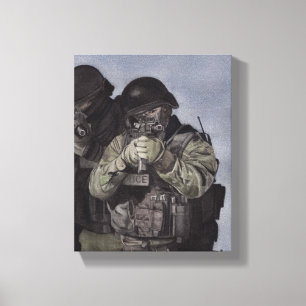 SWAT Team Police Originele Kunst op Canvas Druk Afdruk